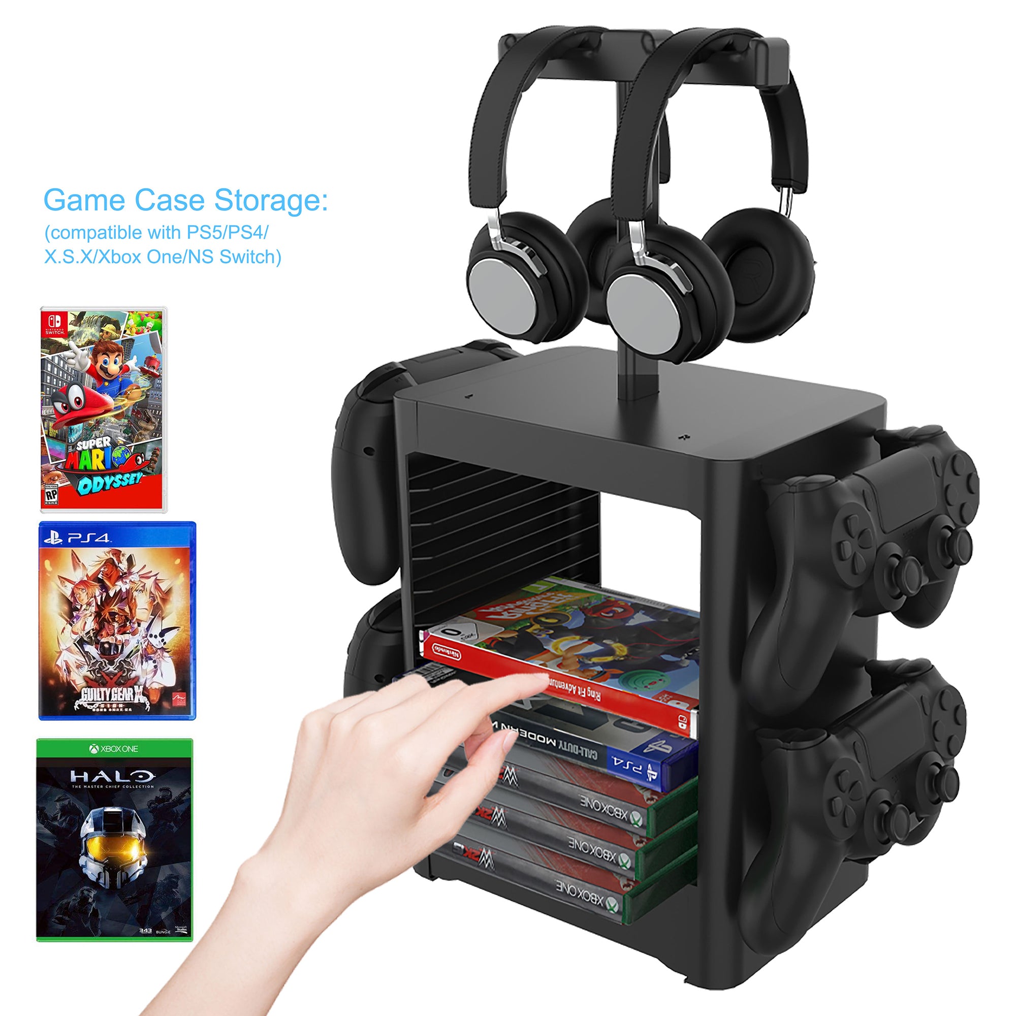 JYS-NS199 Spiltilbehør Game Disk Storage Rack Controller Organizer med hovedtelefonstativ JYS-NS199 Spiltilbehør Game Disk Storage Rack Controller Organizer med hovedtelefonstativ